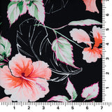 Printed Spandex Hibiscus Flowers Black