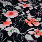 Hibiscus Flowers On Black Nylon Spandex Fabric - Black Hibiscus Flowers, 55/56" Width (1 Yard)