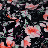 Printed Spandex Hibiscus Flowers Black