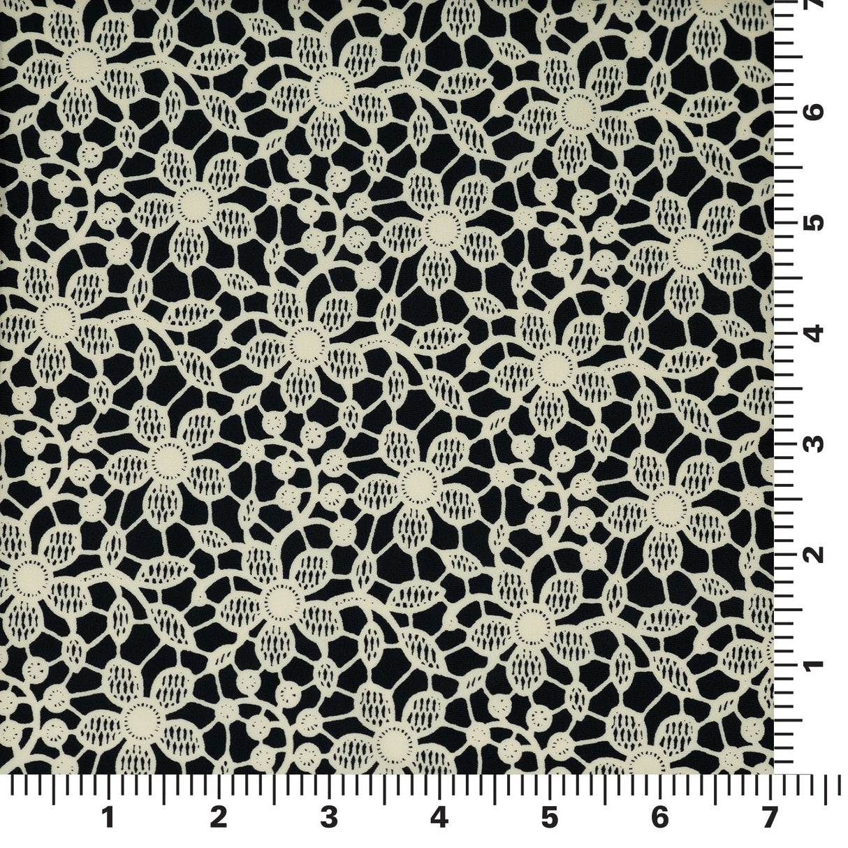 Printed Spandex Ivory Flower Lace on Black