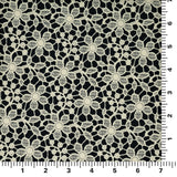 Printed Spandex Ivory Flower Lace on Black