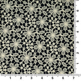 Ivory Flower Lace Pattern On Black Nylon Spandex Fabric - Black, Ivory Floral Lace Pattern, 55/56" Width (1 Yard)