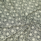 Ivory Flower Lace Pattern On Black Nylon Spandex Fabric - Black, Ivory Floral Lace Pattern, 55/56" Width (1 Yard)