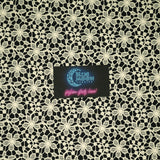 Ivory Flower Lace Pattern On Black Printed Nylon Spandex Fabric - Black, Ivory Floral Lace Pattern, 55/56" Width (1 Yard)