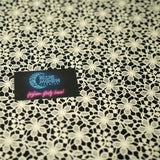 Ivory Flower Lace Pattern On Black Nylon Spandex Fabric - Black, Ivory Floral Lace Pattern, 55/56" Width (1 Yard)