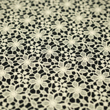 Ivory Flower Lace Pattern On Black Printed Nylon Spandex Fabric - Black, Ivory Floral Lace Pattern, 55/56" Width (1 Yard)