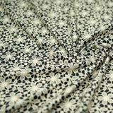 Ivory Flower Lace Pattern On Black Nylon Spandex Fabric - Black, Ivory Floral Lace Pattern, 55/56" Width (1 Yard)