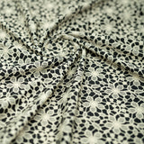 Ivory Flower Lace Pattern On Black Nylon Spandex Fabric - Black, Ivory Floral Lace Pattern, 55/56" Width (1 Yard)
