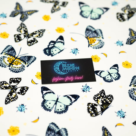 Printed Spandex Butterflies and Ladybugs Blue