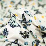 Butterflies And Ladybugs Printed Nylon Spandex Fabric - Blue, Butterfly And Ladybug Print, 55/56" Width (1 Yard)