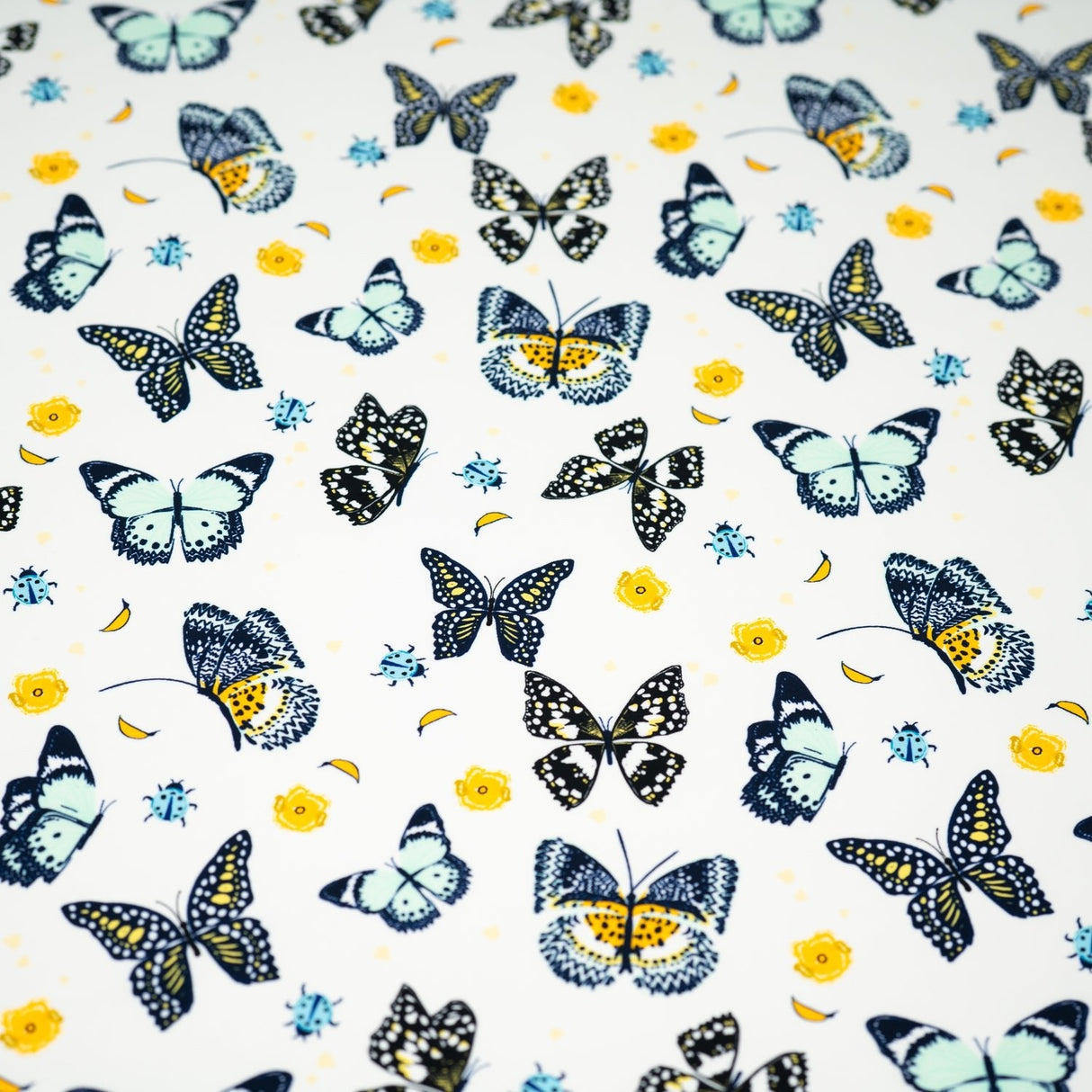 Printed Spandex Butterflies and Ladybugs Blue