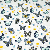 Butterflies And Ladybugs Printed Nylon Spandex Fabric - Blue, Butterfly And Ladybug Print, 55/56" Width (1 Yard)