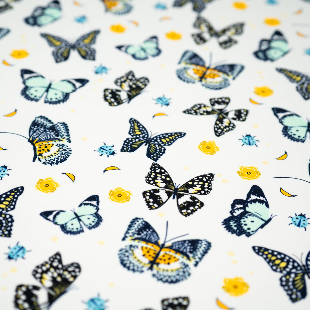 Printed Spandex Butterflies and Ladybugs Blue