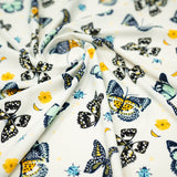 Butterflies And Ladybugs Printed Nylon Spandex Fabric - Blue, Butterfly And Ladybug Print, 55/56" Width (1 Yard)