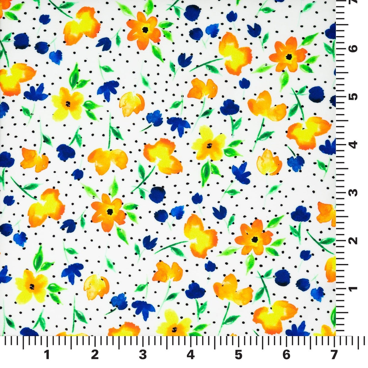 Printed Spandex Watercolor Flowers Black Dots
