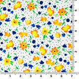 Watercolor Flowers And Black Dots Printed Nylon Spandex Fabric - Blue, Floral Dots, 55/56" Width (1 Yard)