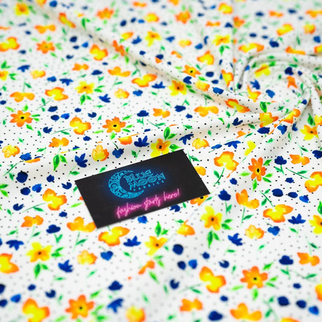 Printed Spandex Watercolor Flowers Black Dots