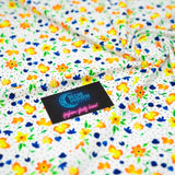 Watercolor Flowers And Black Dots Printed Nylon Spandex Fabric - Blue, Floral Dots, 55/56" Width (1 Yard)
