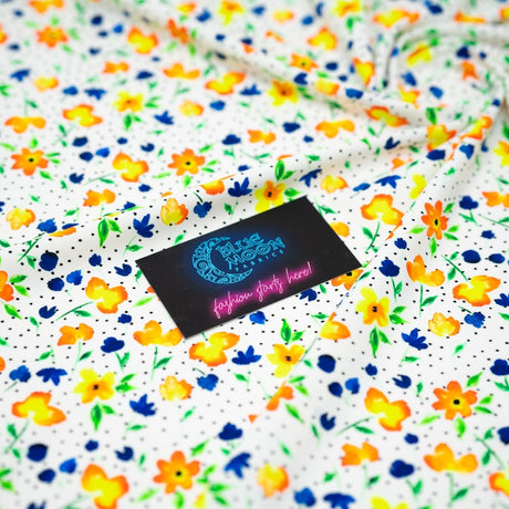 Printed Spandex Watercolor Flowers Black Dots