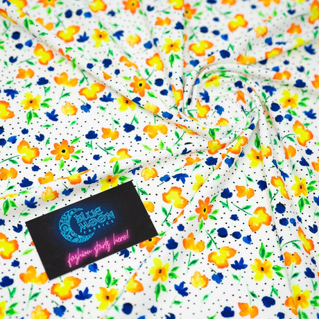Printed Spandex Watercolor Flowers Black Dots