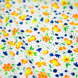 Watercolor Flowers And Black Dots Printed Nylon Spandex Fabric - Blue, Floral Dots, 55/56" Width (1 Yard)