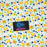 Watercolor Flowers And Black Dots Printed Nylon Spandex Fabric - Blue, Floral Dots, 55/56" Width (1 Yard)