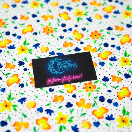 Printed Spandex Watercolor Flowers Black Dots