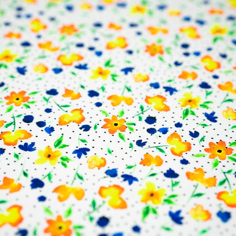 Printed Spandex Watercolor Flowers Black Dots