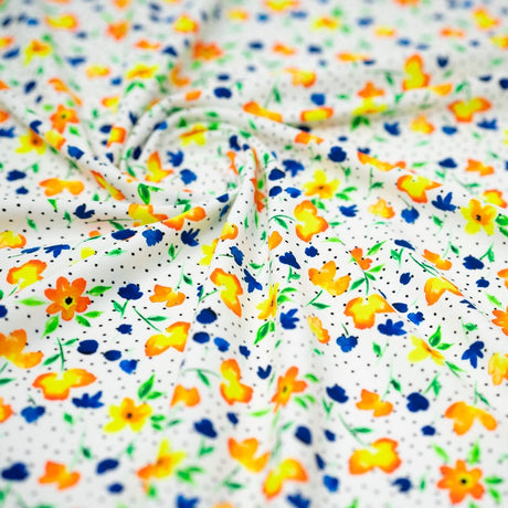 Printed Spandex Watercolor Flowers Black Dots