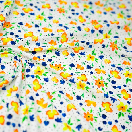 Printed Spandex Watercolor Flowers Black Dots