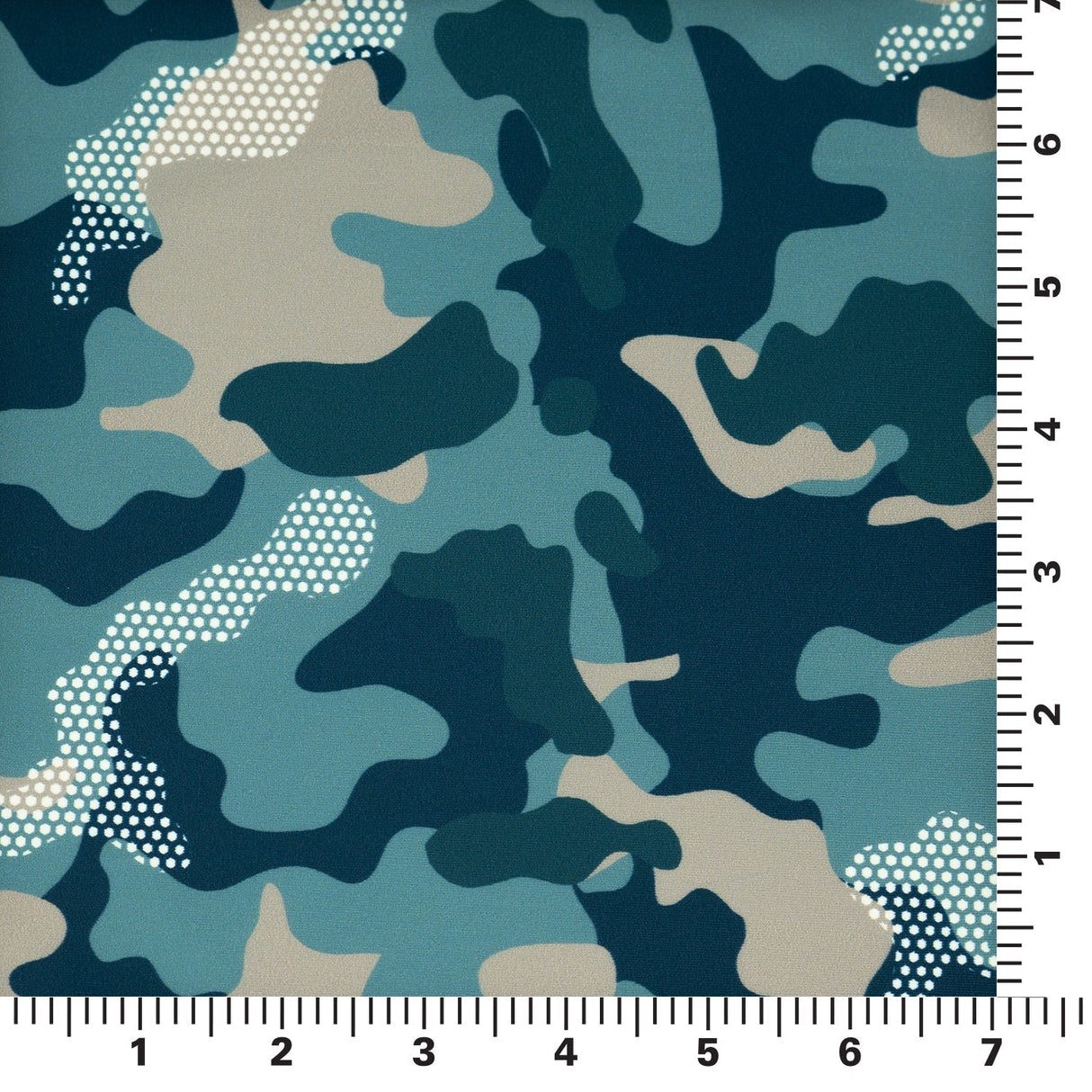 Fiji Camouflage Printed Nylon Spandex Fabric - Blue Camouflage Print, 55/56" Width (1 Yard)