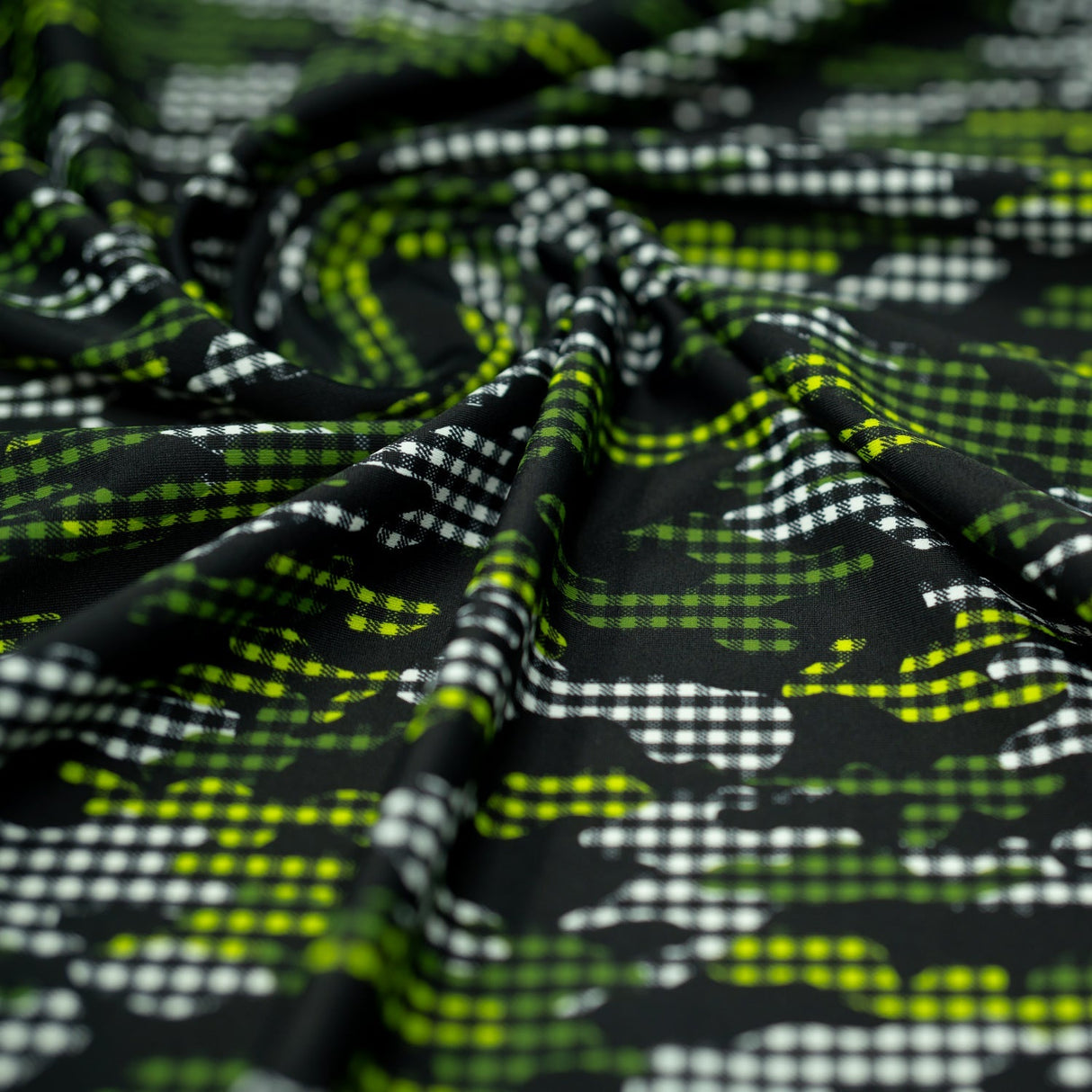 Camouflage Plaid Printed Nylon Spandex Fabric - Blue Camouflage Plaid, 55/56" Width (1 Yard)