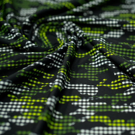 Camouflage Plaid Printed Nylon Spandex Fabric - Blue Camouflage Plaid, 55/56" Width (1 Yard)