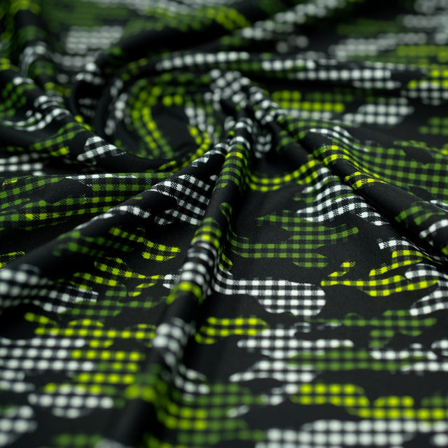 Camouflage Plaid Printed Nylon Spandex Fabric - Blue, Plaid Print, 55/56" Width (1 Yard)
