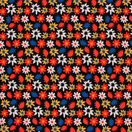 Pop Art Flowers Nylon Spandex Fabric - Blue Multi Color Floral Print, 55/56" Width (1 Yard)