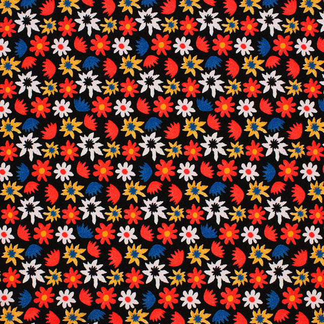 Pop Art Flowers Nylon Spandex Fabric - Blue Multi Color Floral Print, 55/56" Width (1 Yard)