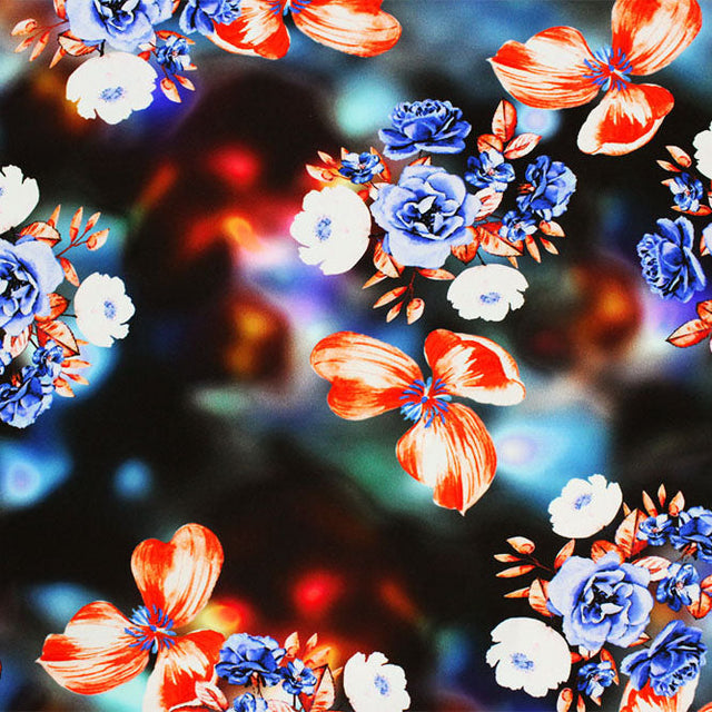 Crisp Bouquets On Blurry Ground Night Nylon Spandex Fabric - Floral Print, 55/56" Width (1 Yard)