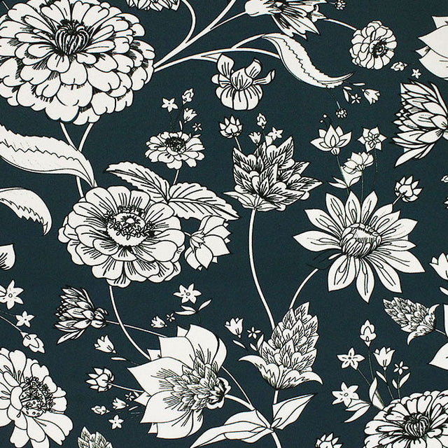 Unfinished Flowers On Blue Ground Nylon Spandex Fabric - Blue Floral Print, 55/56" Width (1 Yard)