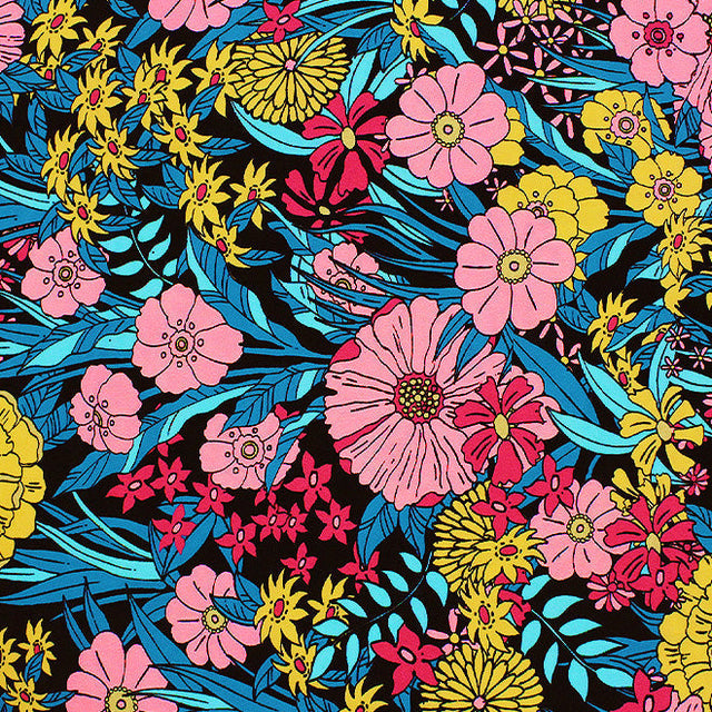 Ballistic Cartoon Flowers Nylon Spandex Fabric - Multicolor Floral Print, 55/56" Width (1 Yard)