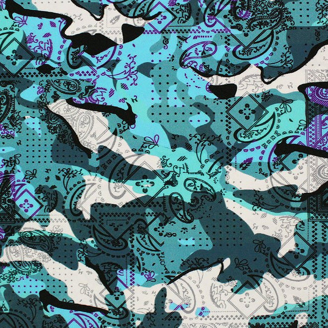 Printed Spandex Fabric Camoflage Paisley Patchwork Multicolor