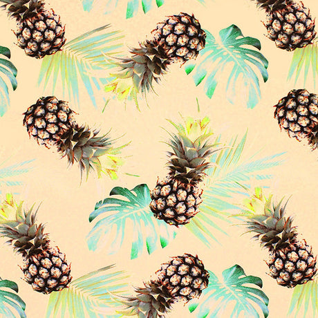 Polaroid Pineapples Nylon Spandex Fabric - Multicolor Pineapple Print, 55/56" Width (1 Yard)