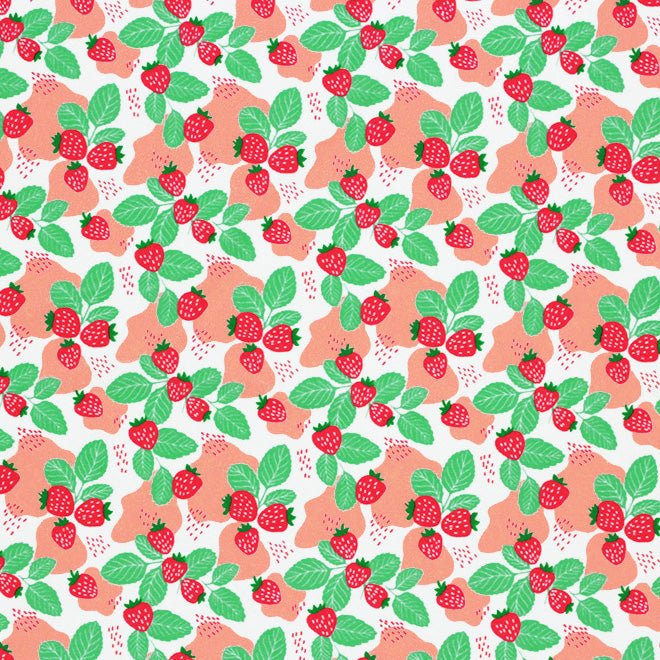 Printed Spandex Strawberry Leaves Multicolor