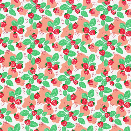 Printed Spandex Strawberry Leaves Multicolor