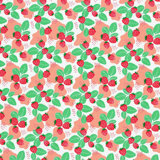 Printed Spandex Strawberry Leaves Multicolor