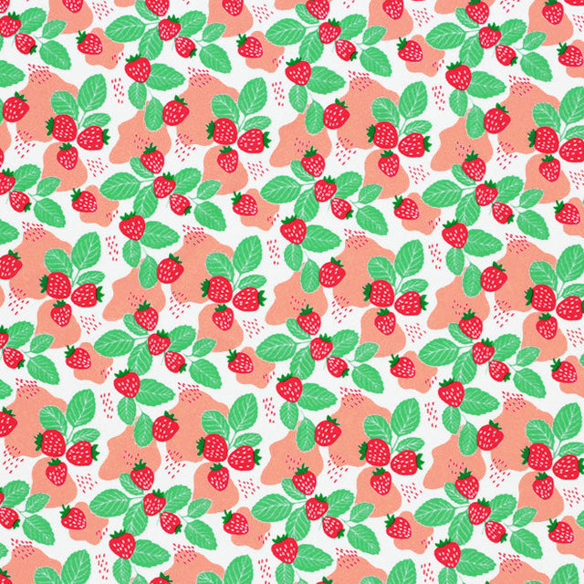 Strawberry Leaves Blush Mush Nylon Spandex Fabric - Multicolor Strawberry Leaves Print, 55/56" Width (1 Yard)