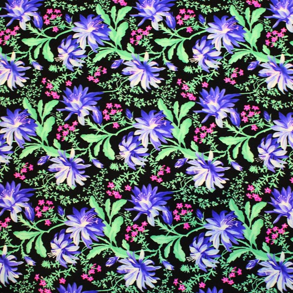 Flowers And Baby'S Breath Printed Nylon Spandex Fabric - Blue Floral Print, 55/56" Width (1 Yard)