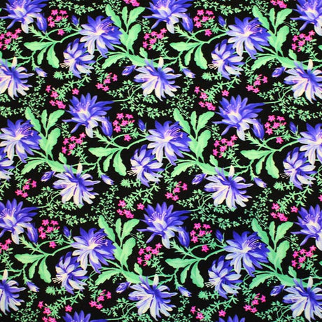 Flowers And Baby'S Breath Printed Nylon Spandex Fabric - Blue Floral Print, 55/56" Width (1 Yard)