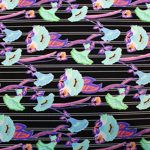 Printed Spandex Stripe Neon Flower