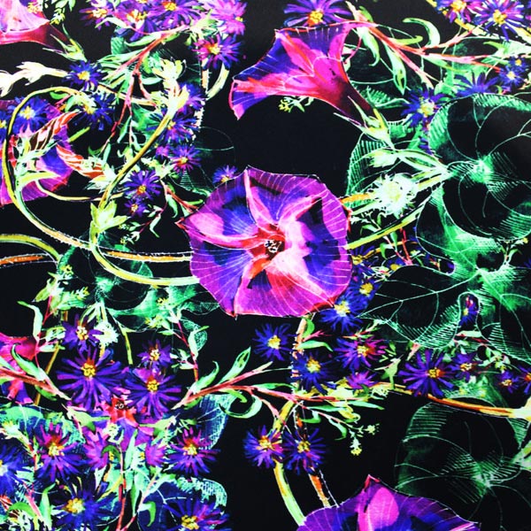 Digital Blooms Printed Nylon Spandex Fabric - Blue Floral Print, 55/56" Width (1 Yard)