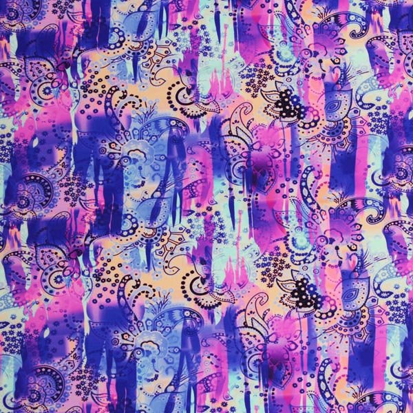 Printed Spandex Paisley Blue